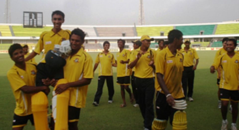 The Bangladesh Under-19 players celebrate the series win
