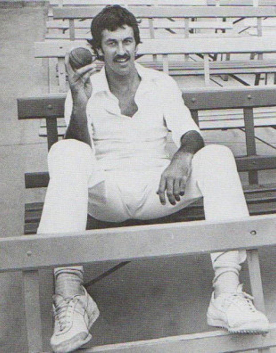 Bruce Yardley poses with the disputed old ball after Graham Yallop decided to open the innings with two spinners