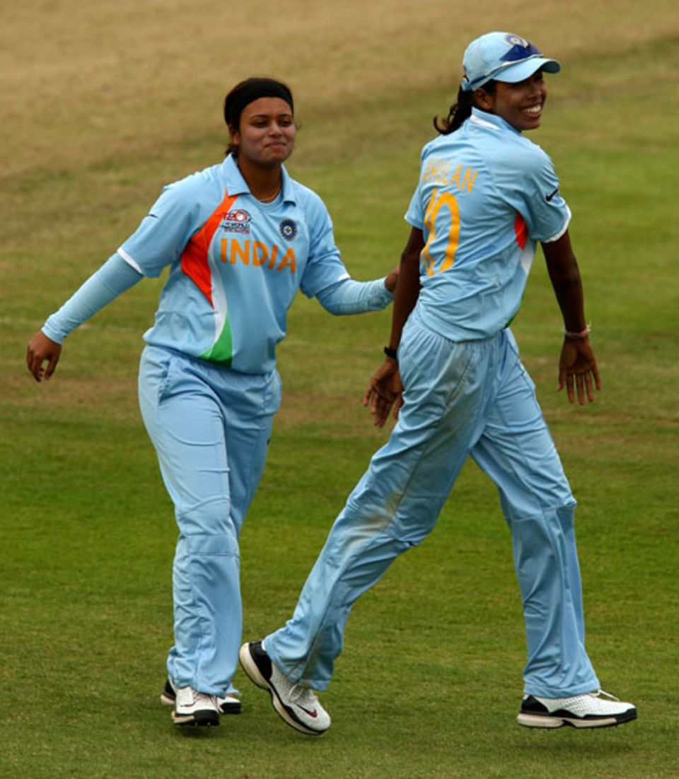 Priyanka Roy celebrates with Jhulan Goswami