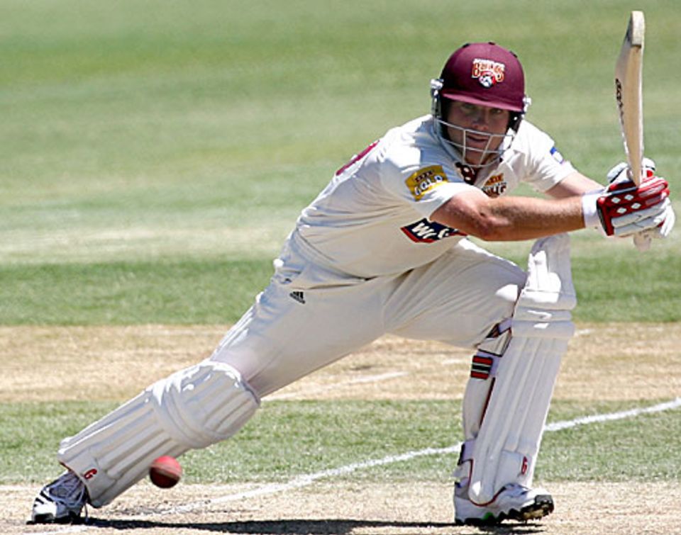 Ryan Broad drives firmly off the front foot