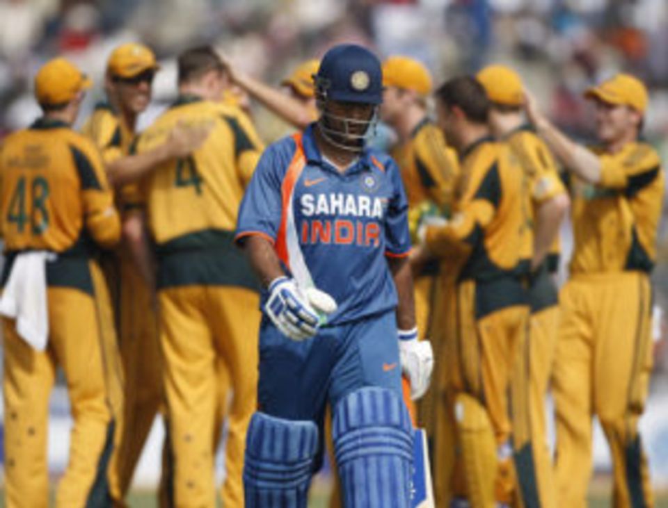 MS Dhoni scored 24 before he was the sixth wicket to fall during India's collapse