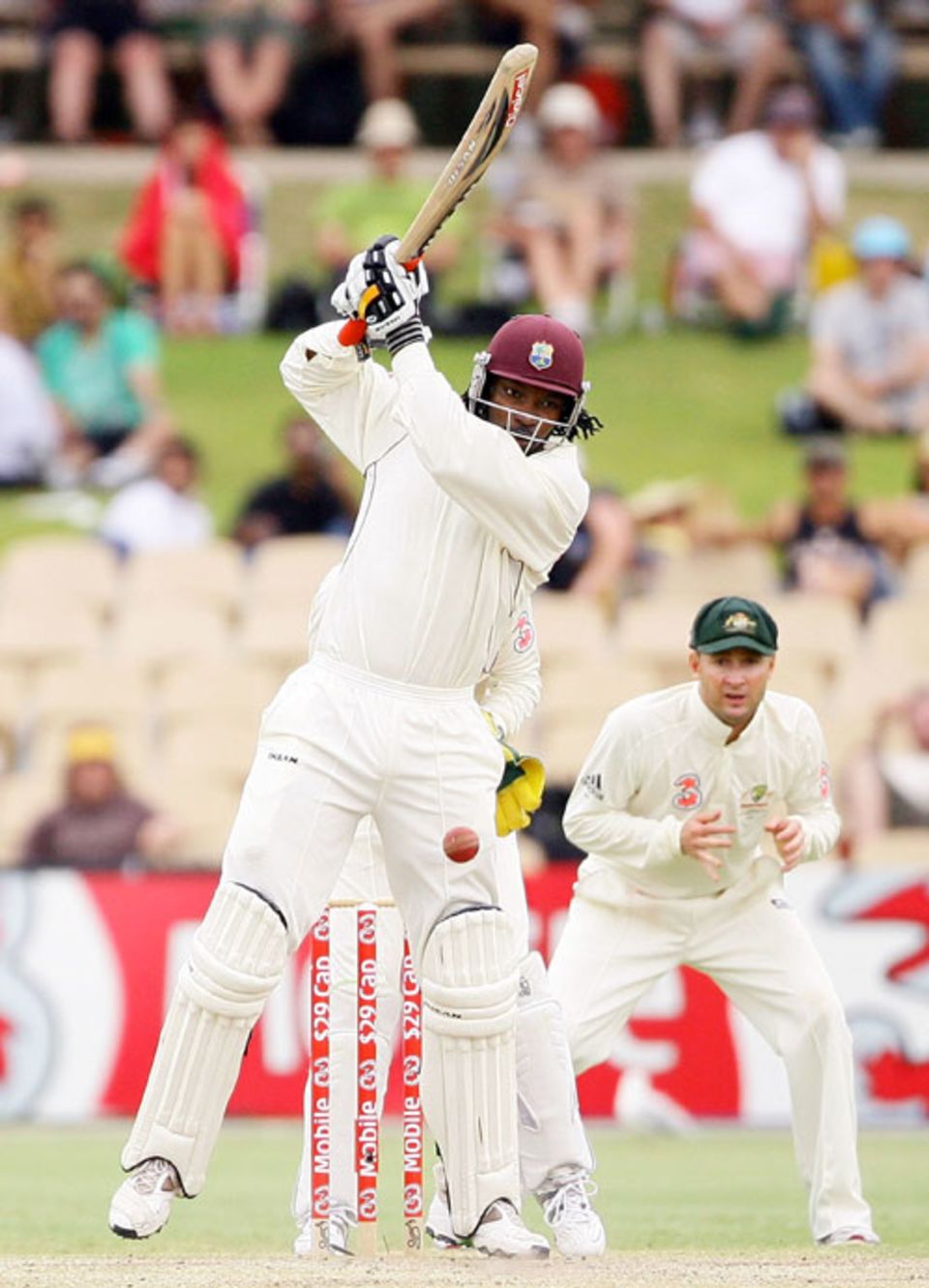 Chris Gayle plays off the back foot during his century