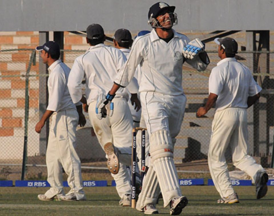 Younis Khan cannot hide his disappointment after getting out for 7