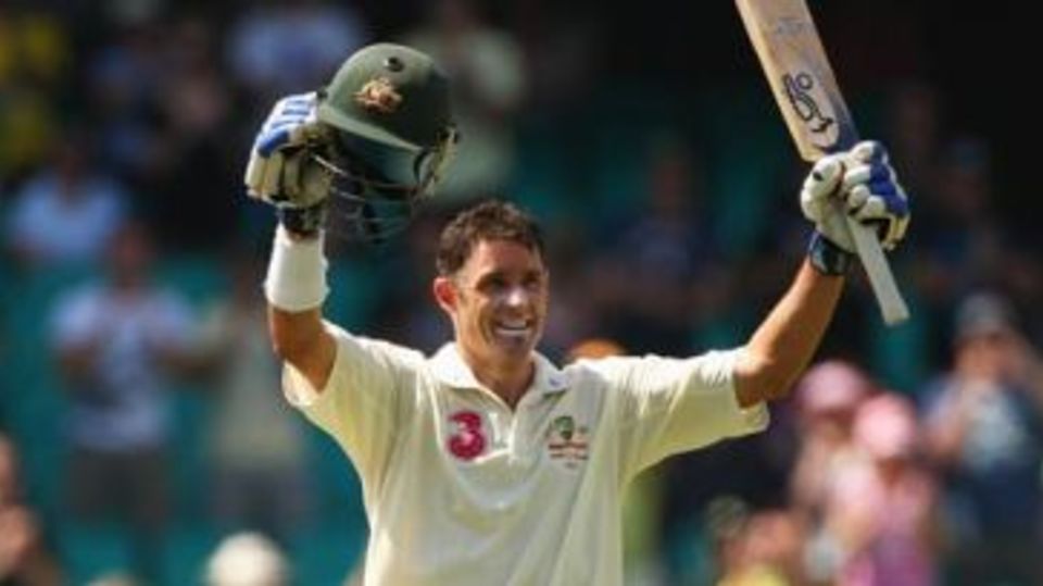 Michael Hussey acknowledges the applause for his century
