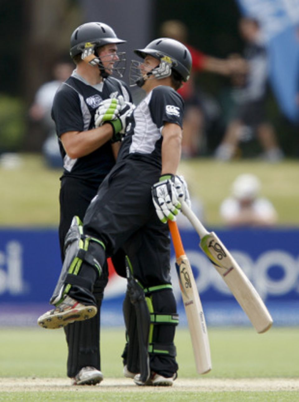 Craig Cachopa and Tom Latham celebrate New Zealand's victory
