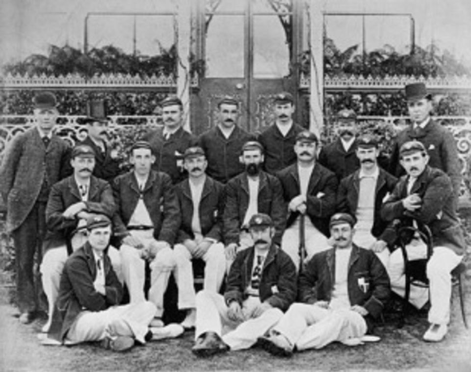 Harry Trott (second row, extreme left) with the 1893 Ashes side captained by Jack Blackham