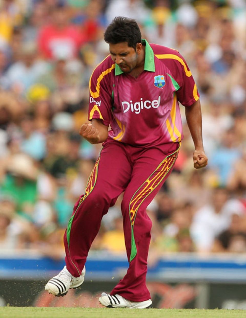 Ravi Rampaul is pumped after removing Nathan Hauritz