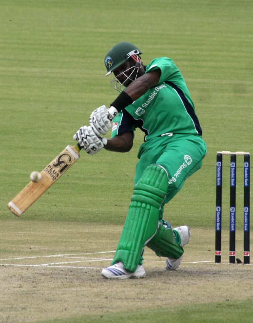 Hamilton Masakadza smashes a boundary during his match-winning innings for the Mountaineers