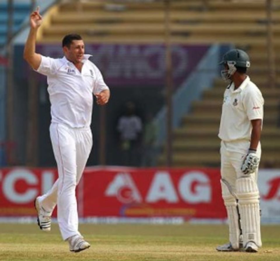 Taking his chance: Tim Bresnan was the pick of England's seamers and also provided an important innings at Dhaka