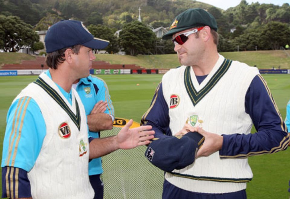 Captain's dream: Ponting presents Harris with his Australia cap, in 2010
