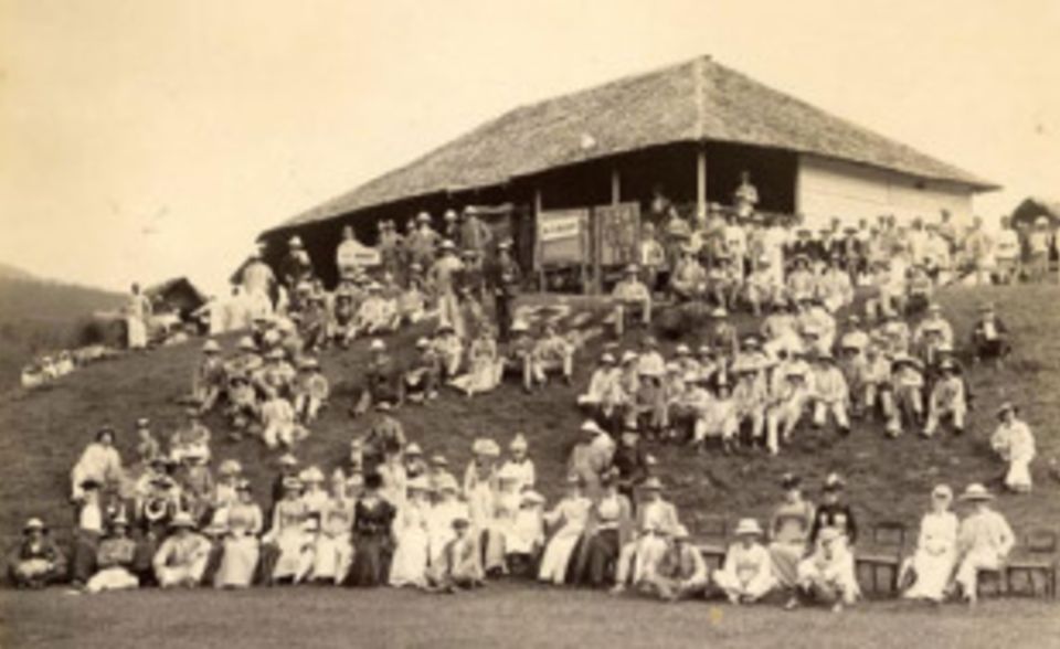 Lord Hawke's XI pose ahead of a match in Ceylon earlier in the tour