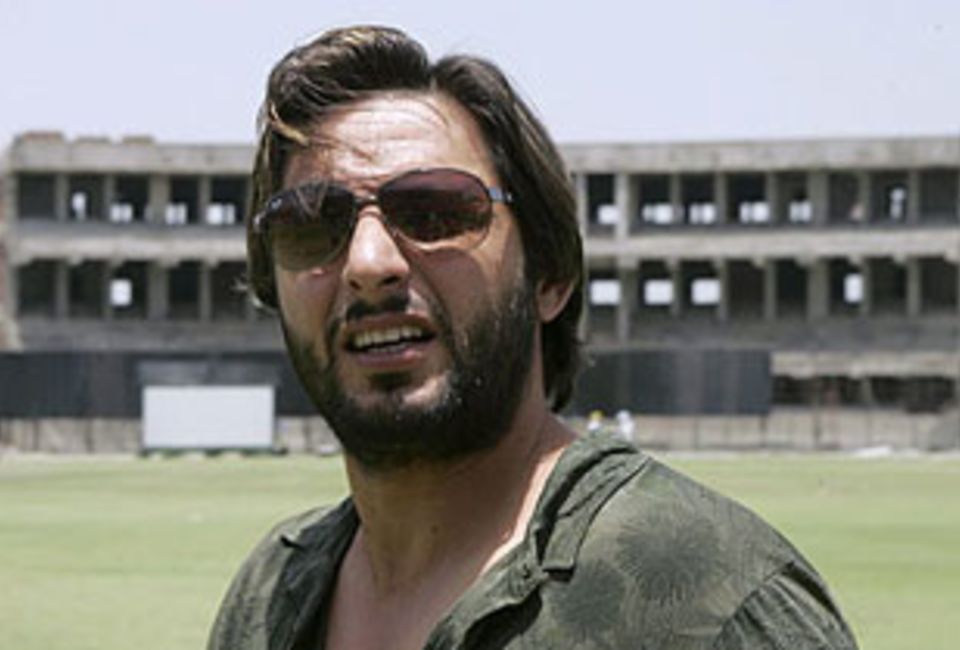 Shahid Afridi at the Gaddafi Stadium on the day of his appointment as captain