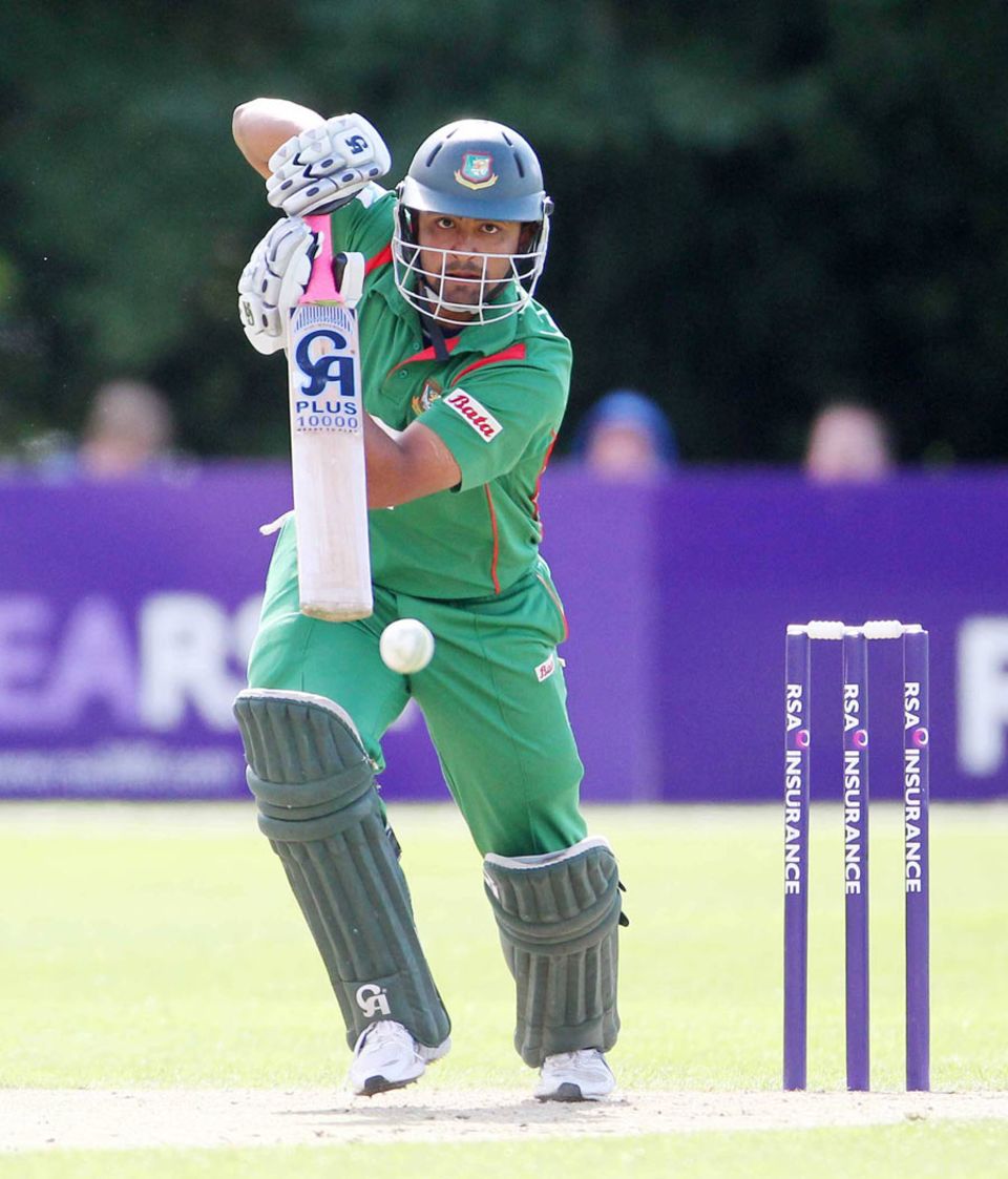 Tamim Iqbal punches the ball down the ground