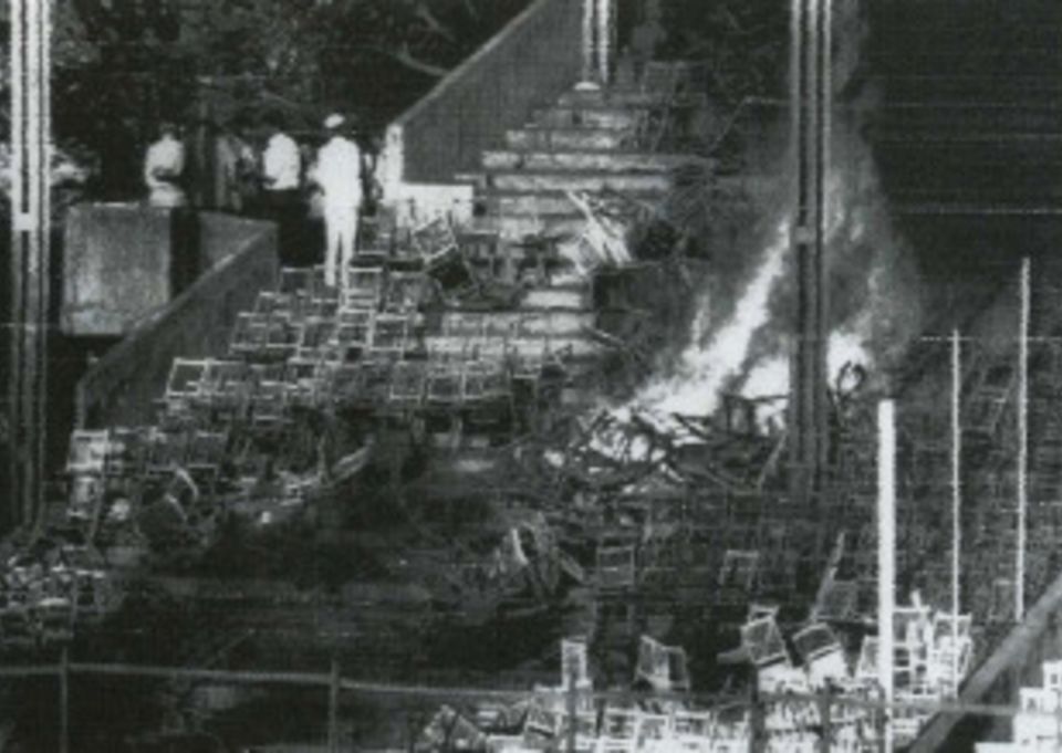 Play continued as chairs inside the Brabourne Stadium were set on fire