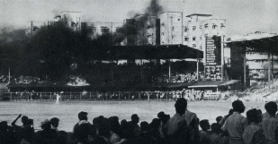 Stands burn after Venkat was controversially given out caught behind in the first Test, at the Brabourne Stadium