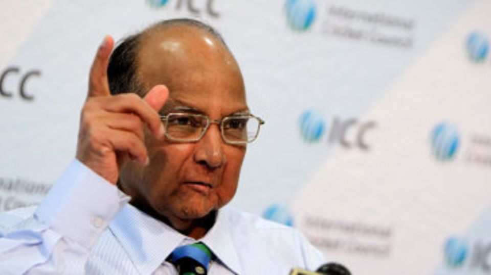 ICC president Sharad Pawar addresses the media