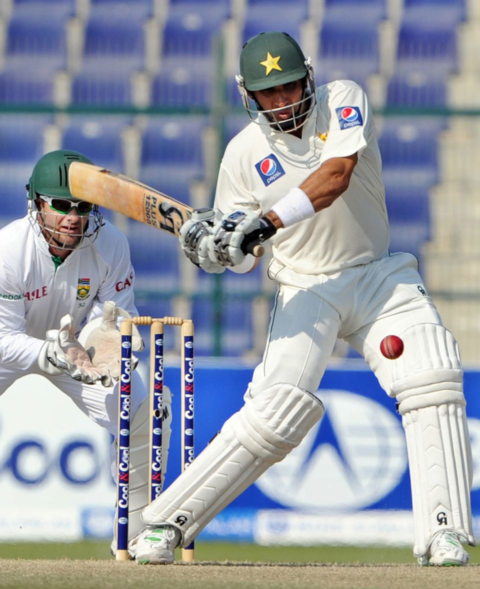 Misbah-ul-haq plays a pull shot en route to his half-century