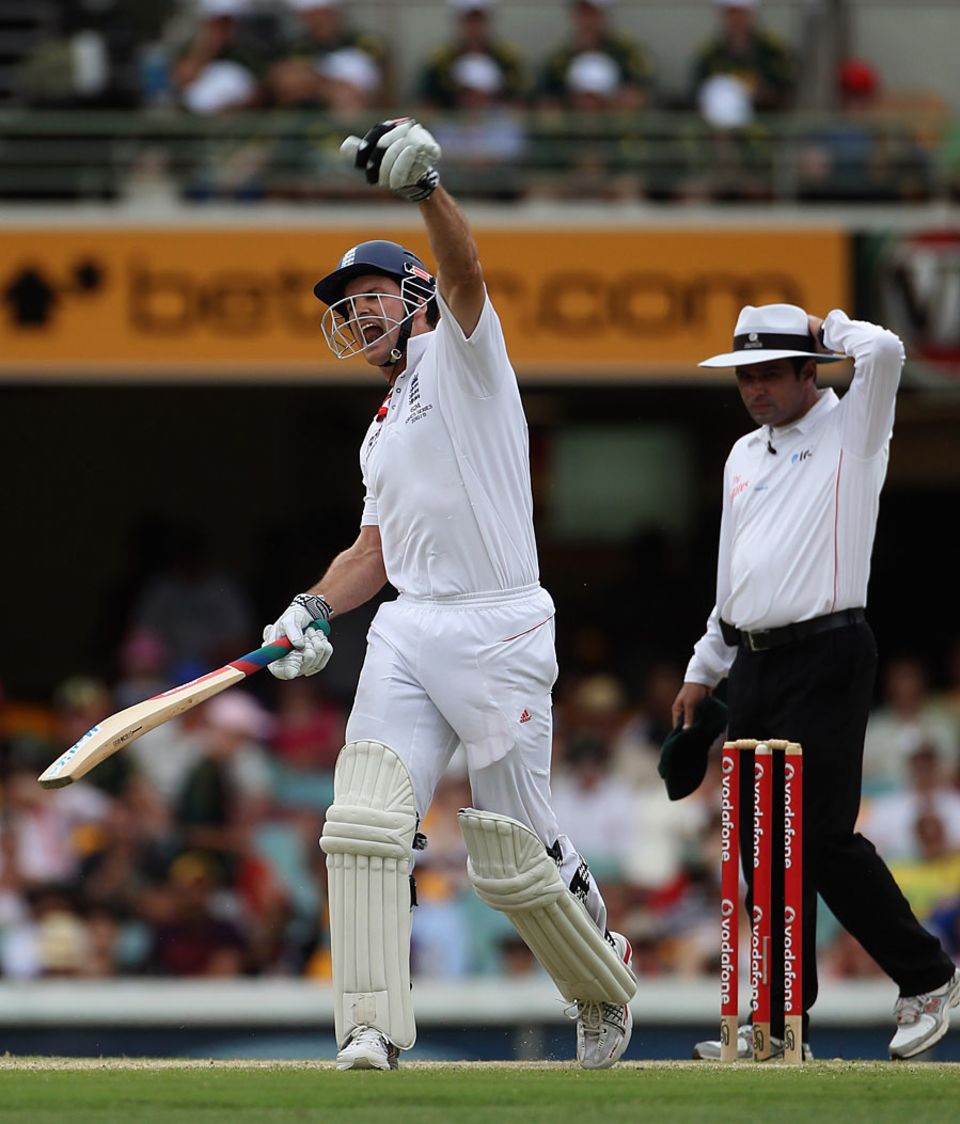 Andrew Strauss punches the air after reaching his hundred