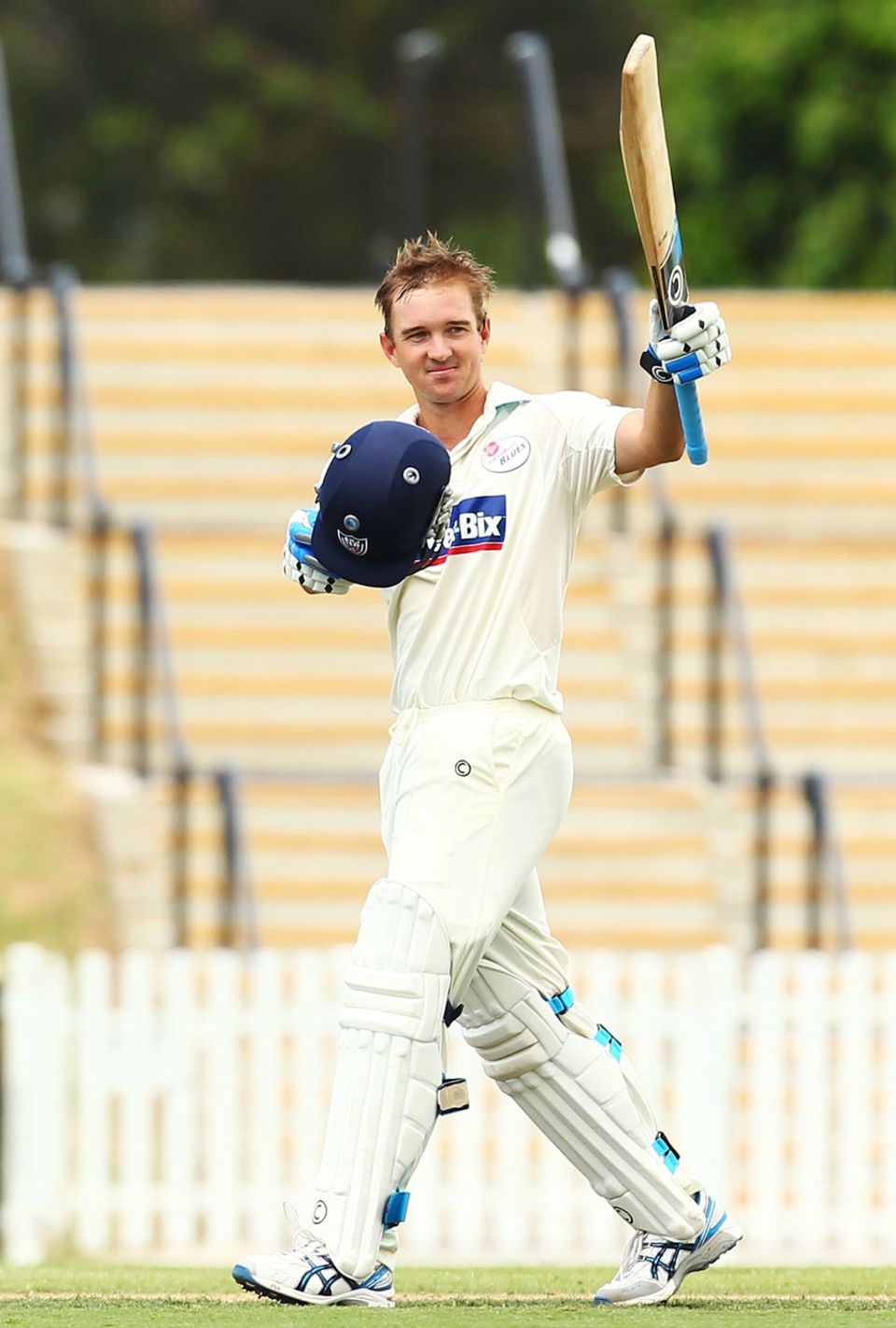 Nathan Hauritz celebrates his second first-class century
