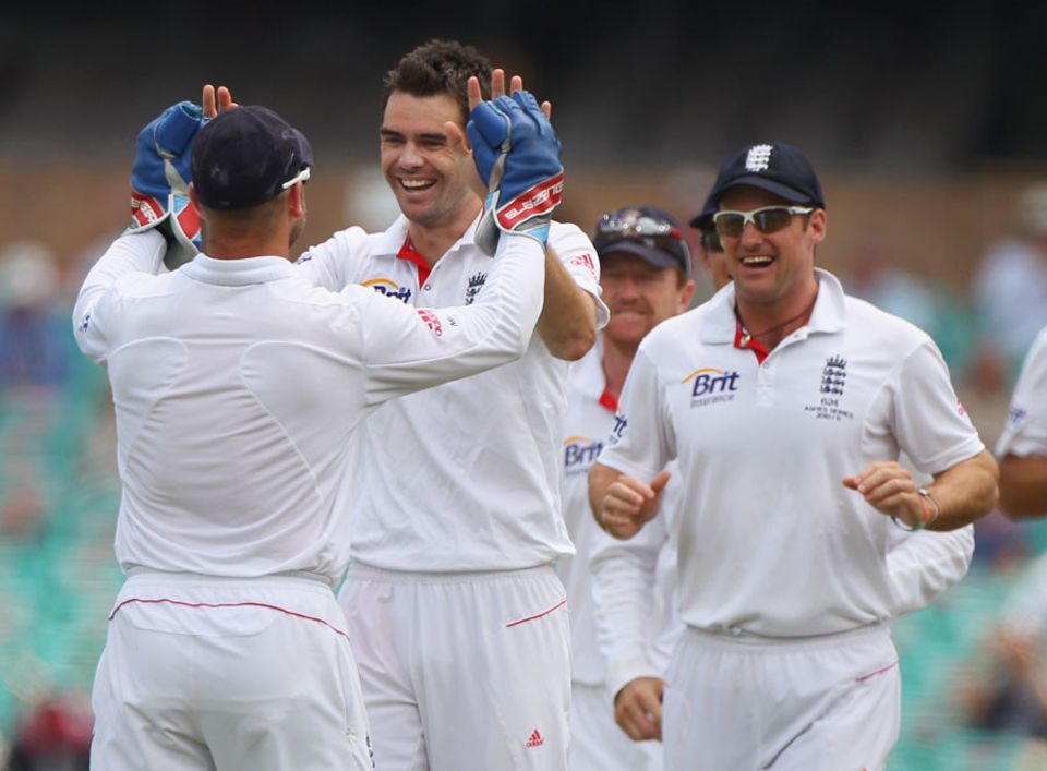 James Anderson celebrates having Ben Hilfenhaus caught behind
