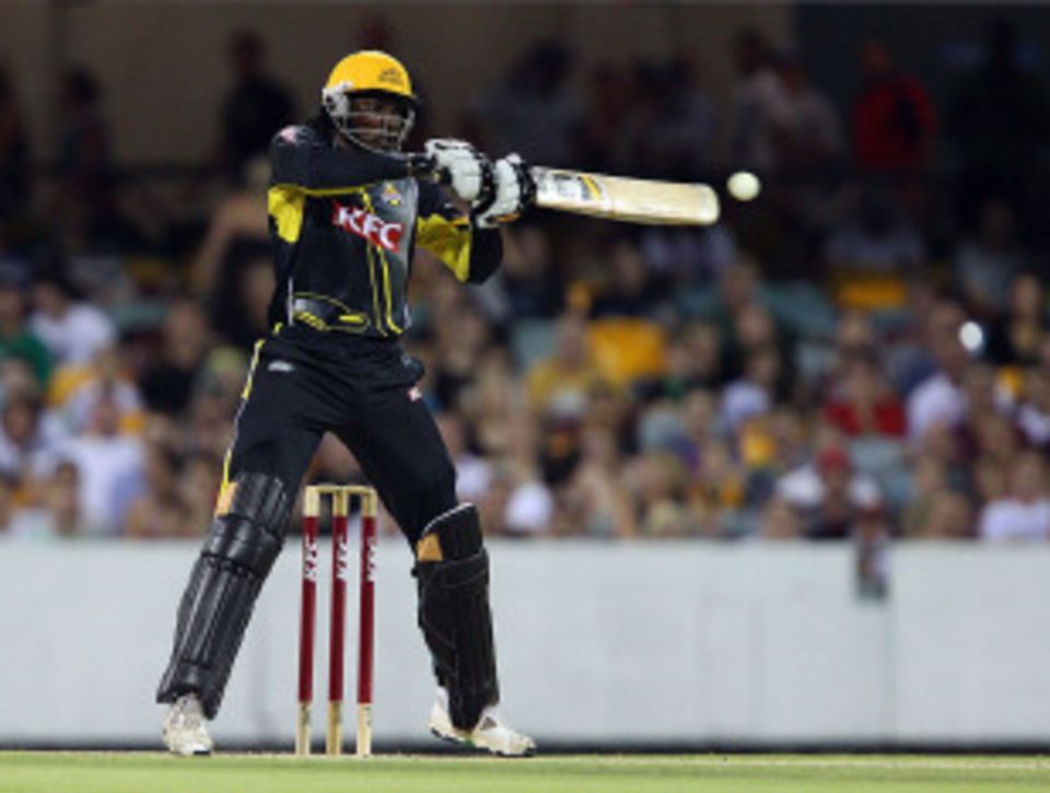 Chris Gayle was at his brutal best, pasting the Queensland attack for eight sixes and seven fours