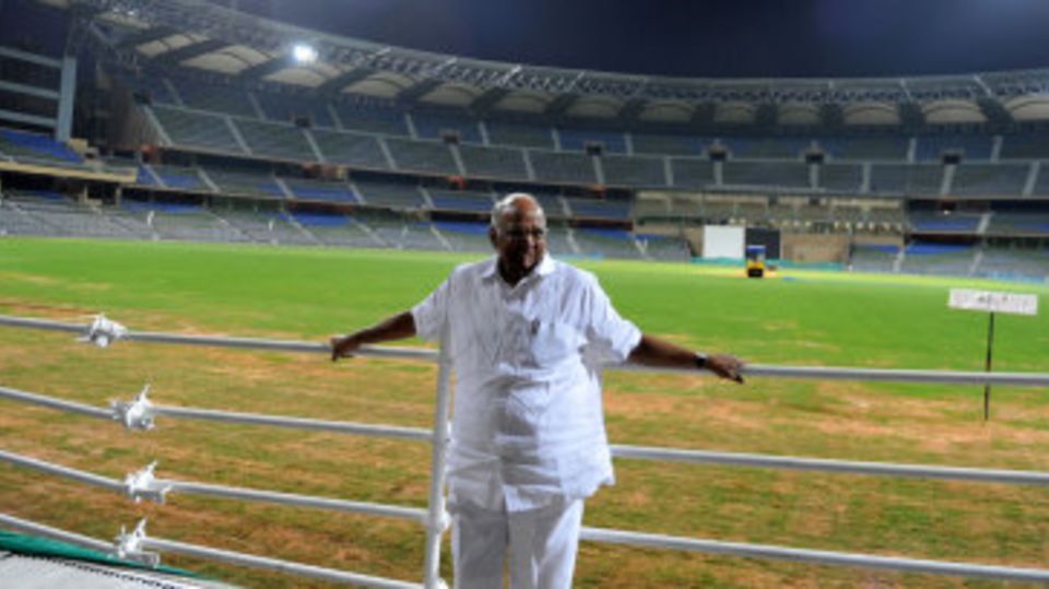 Sharad Pawar poses at the Wankhede Stadium