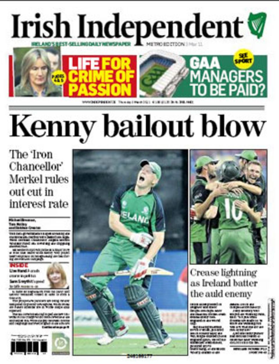 Kevin O'Brien's regal performance managed to put cricket on the front pages in Irish newspapers