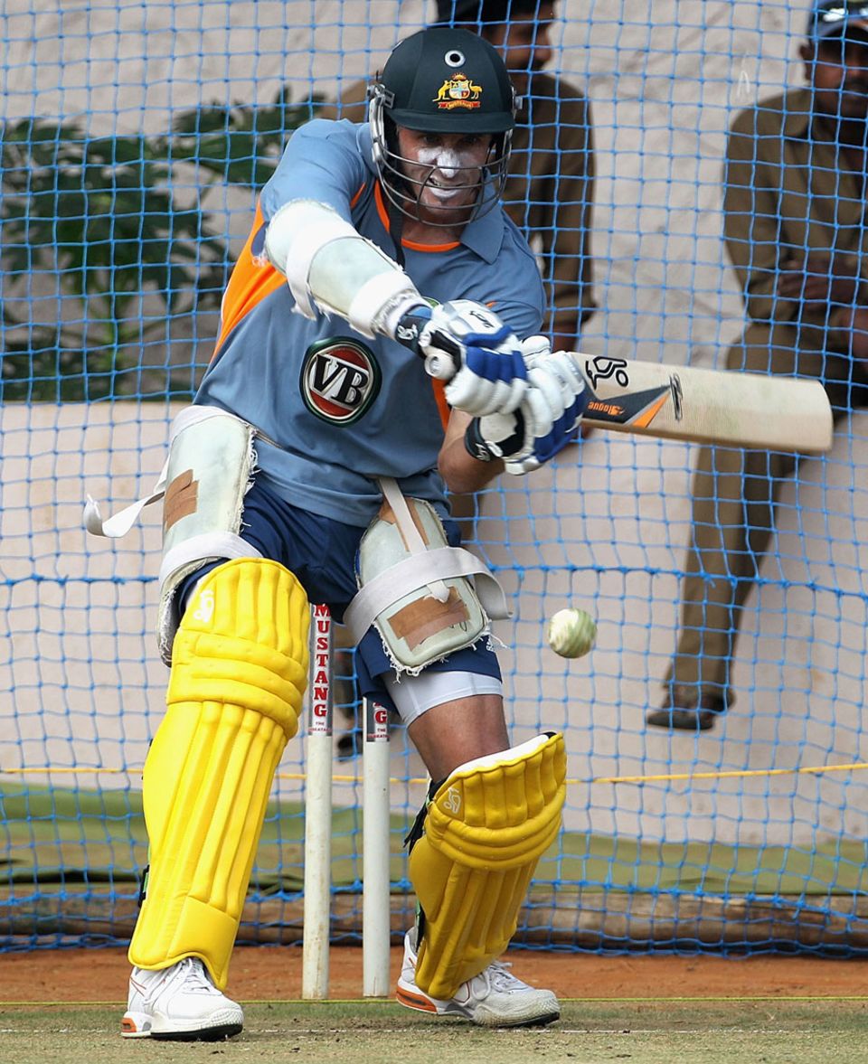 Michael Hussey has a bat in the nets