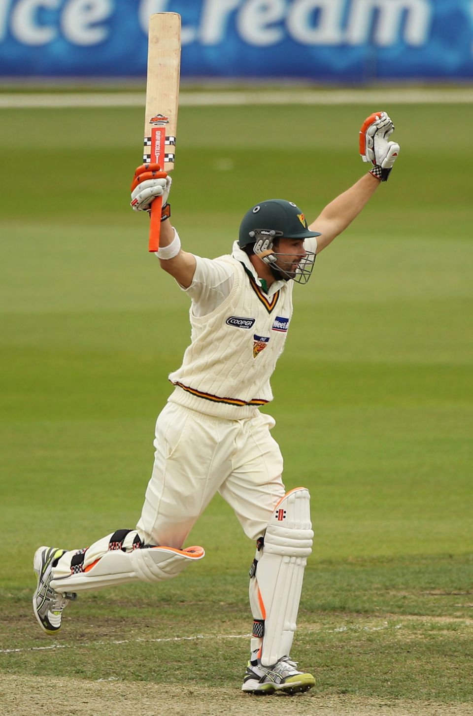 Ed Cowan celebrates getting to a hundred in the Sheffield Shield final