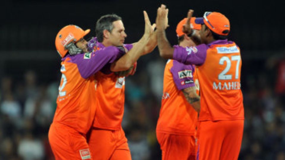 Brad Hodge celebrates dismissing Pinal Shah 