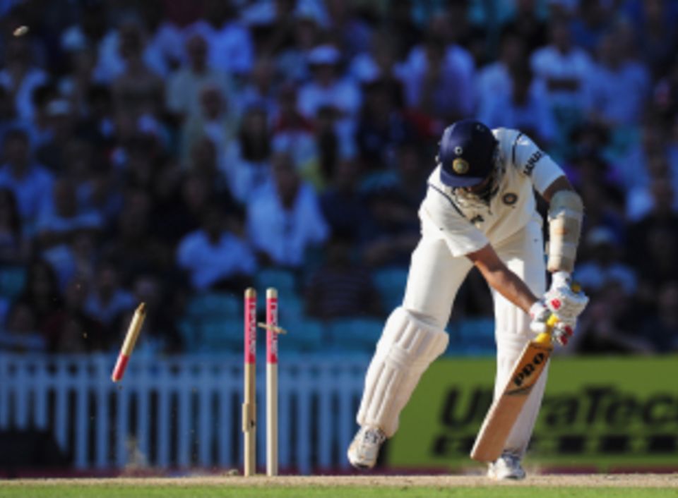 James Anderson sent VVS Laxman's off stump cartwheeling with a superb delivery
