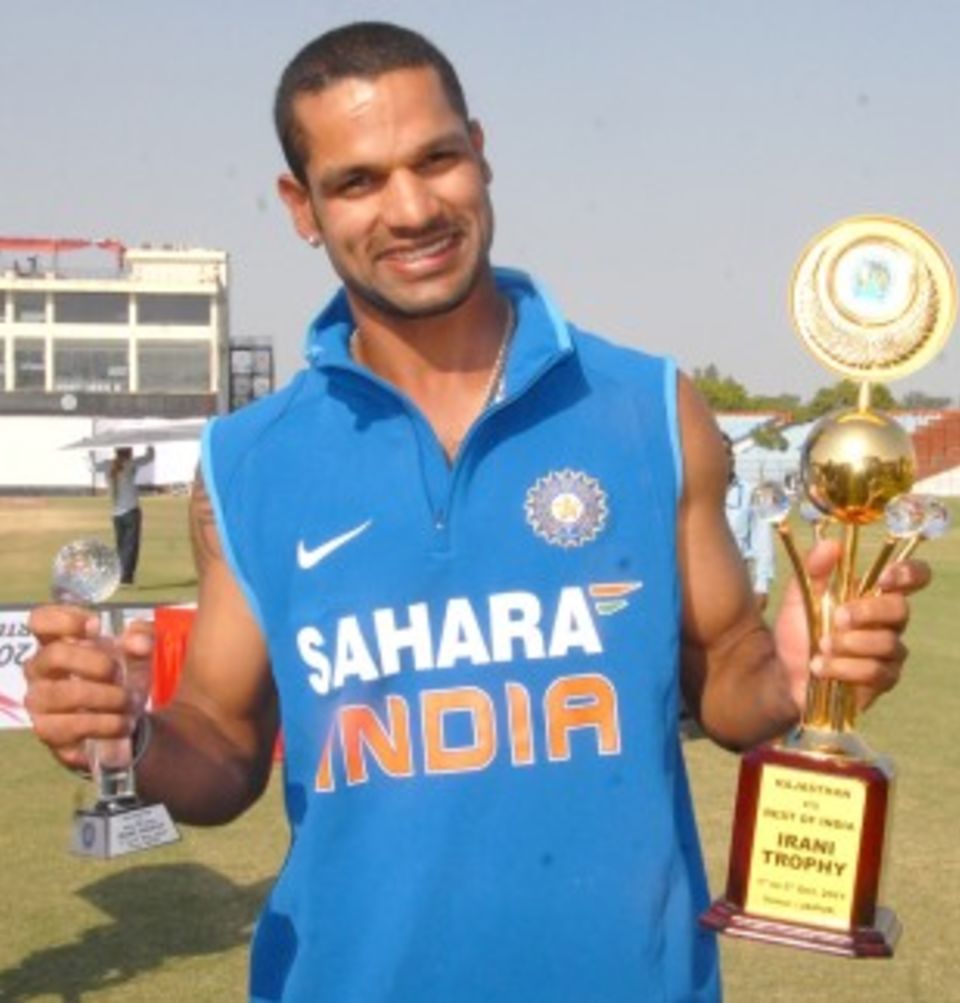 Shikhar Dhawan with his Player-of-the-Match awards
