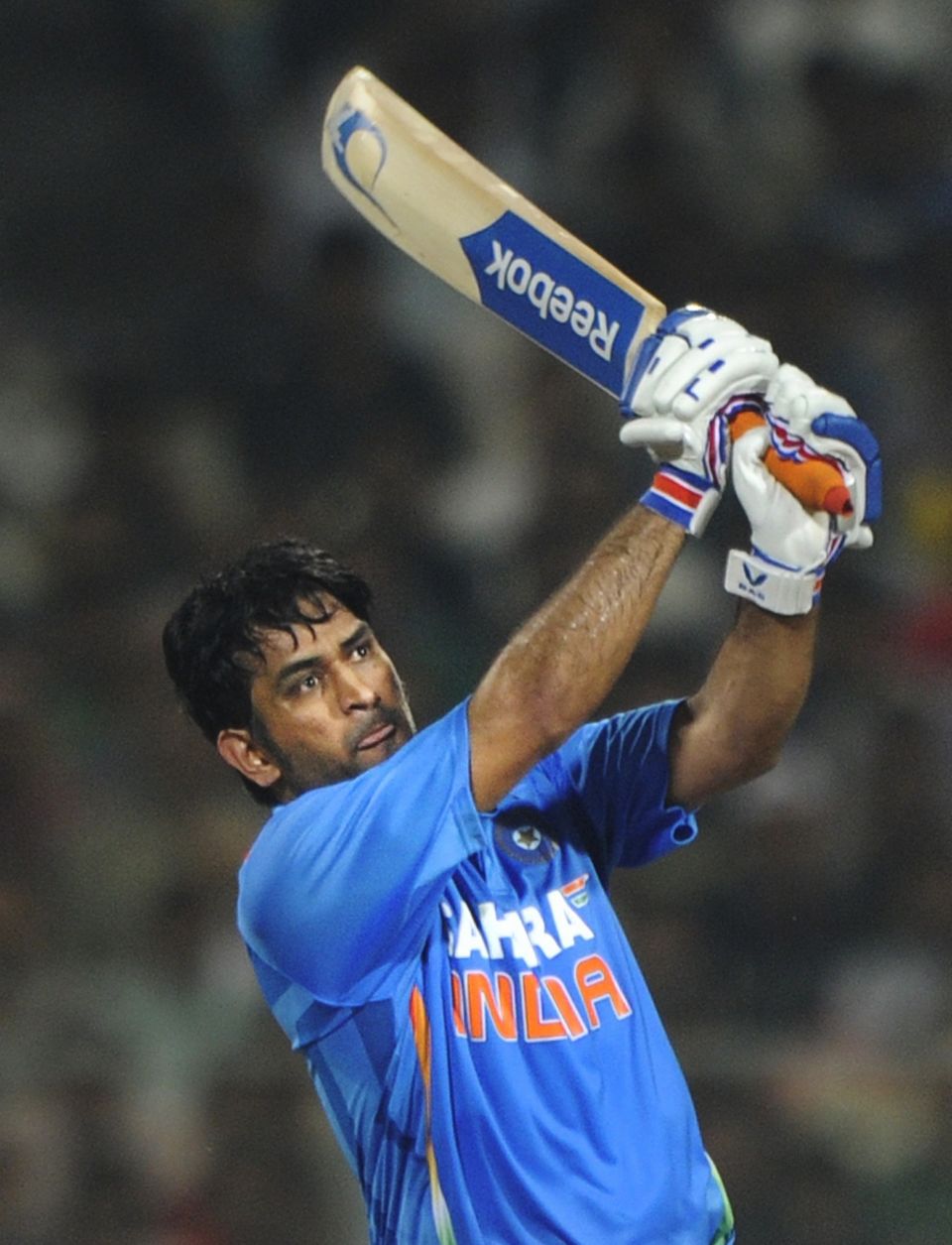 MS Dhoni smites one down the ground