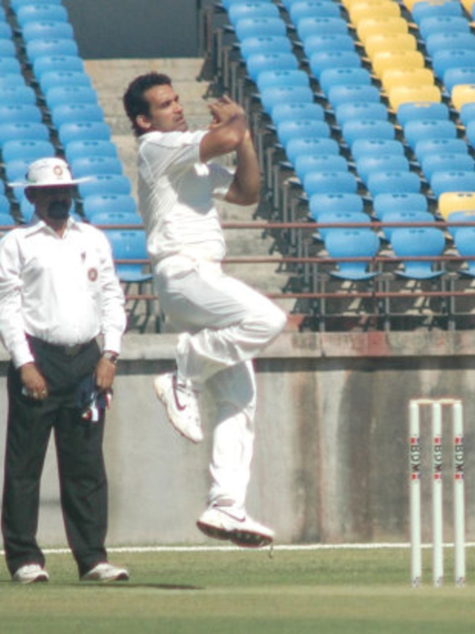 Zaheer Khan in action during Mumbai's Ranji Trophy match against Saurashtra in Rajkot