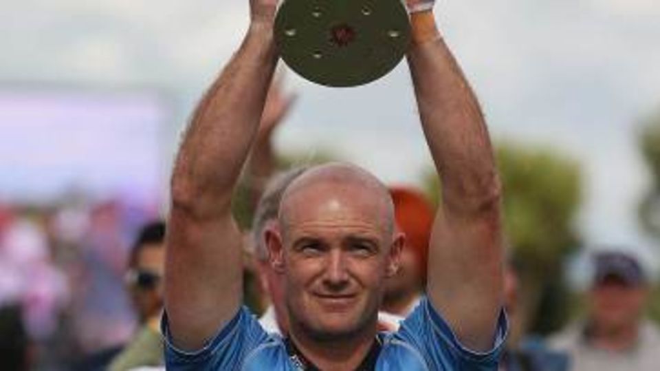 Gareth Hopkins holds aloft the HRV Cup
