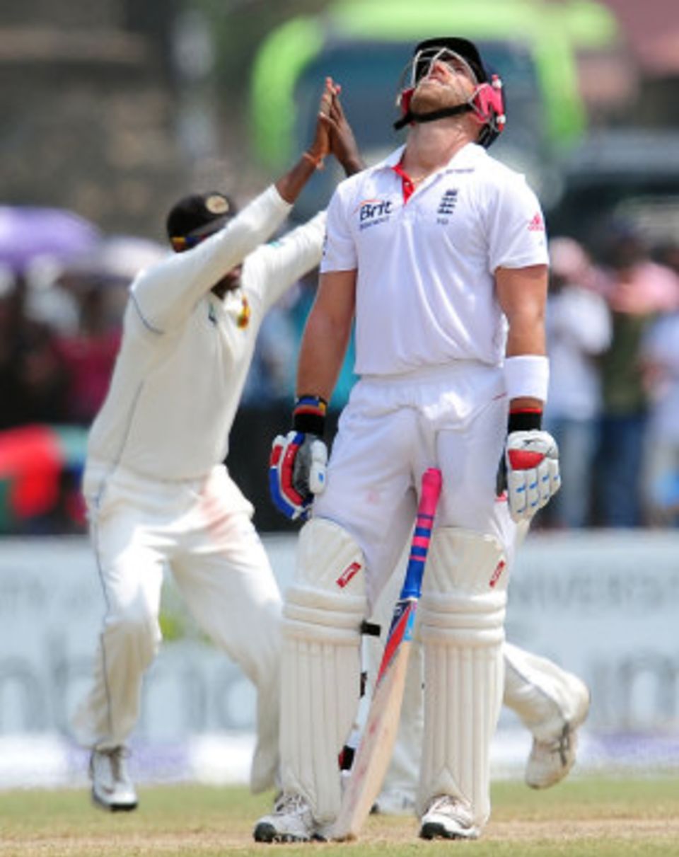 Matt Prior's dismissal, via a remarkable catch at short leg, gave Rangana Herath his first 10-wicket haul in Tests