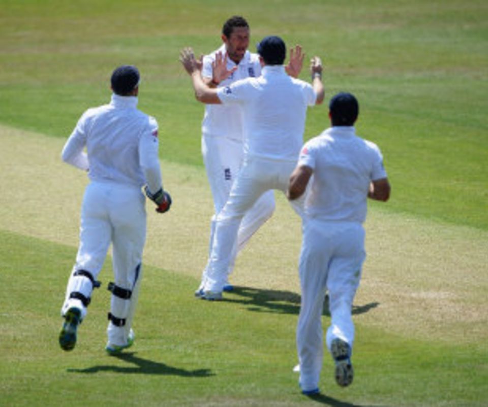 Once again Tim Bresnan made a key breakthrough for England as they bowled out West Indies for 165