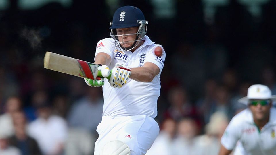 Jonny Bairstow pulls during his maiden Test fifty