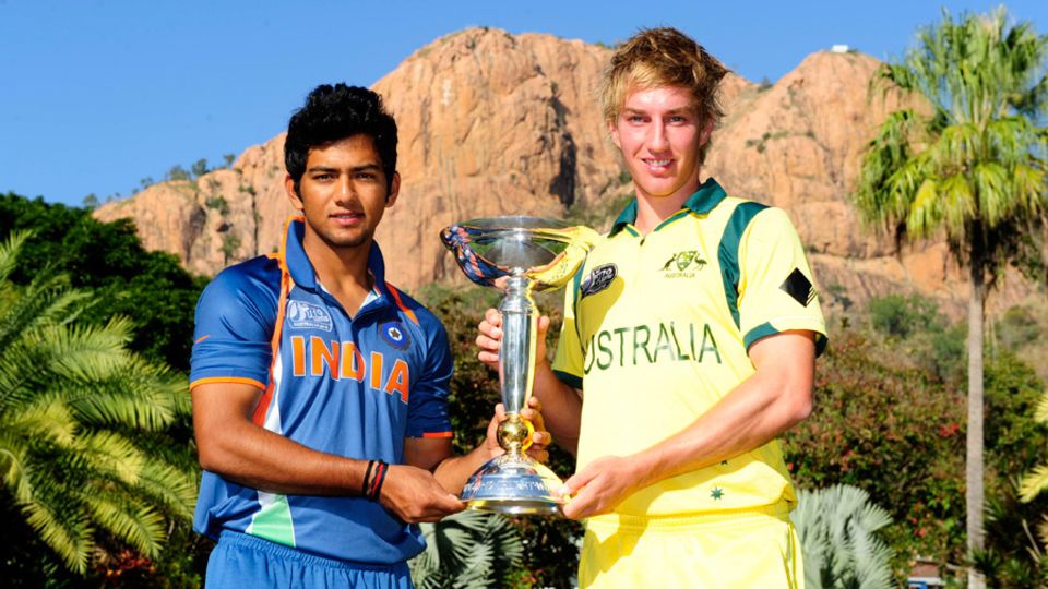 William Bosisto and Unmukt Chand pose with the U-19 World Cup