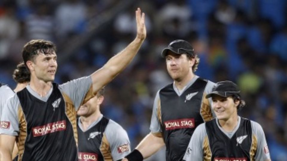 James Franklin raises his arm after bowling a tight last over