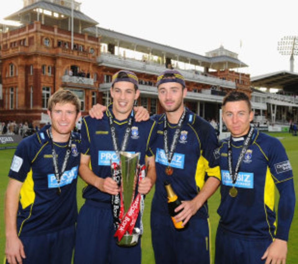 Hampshire's Liam Dawson, Chris Wood, James Vince and star keeper Michael Bates