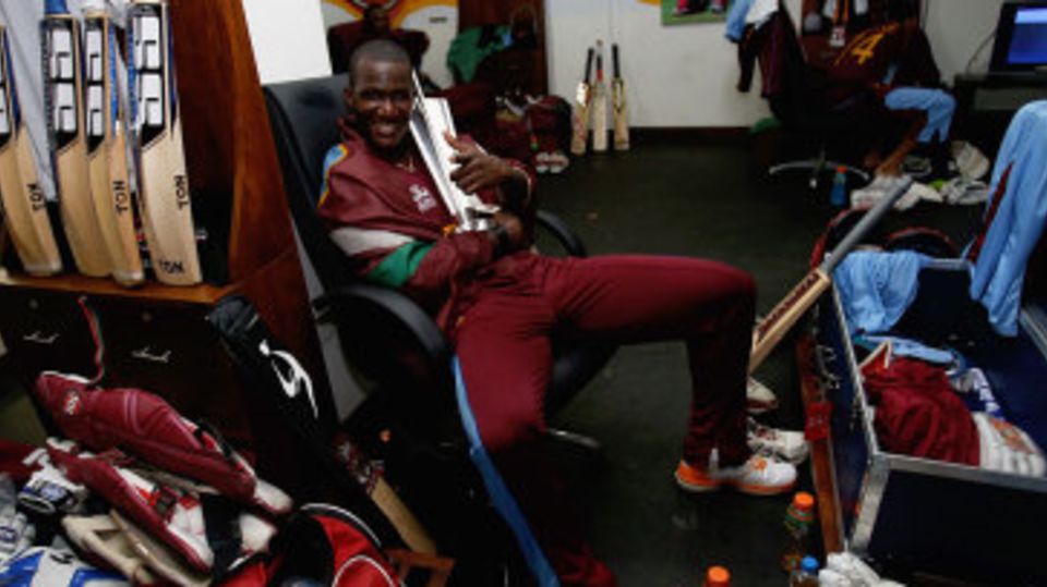 Darren Sammy takes good care of the World Twenty20 trophy