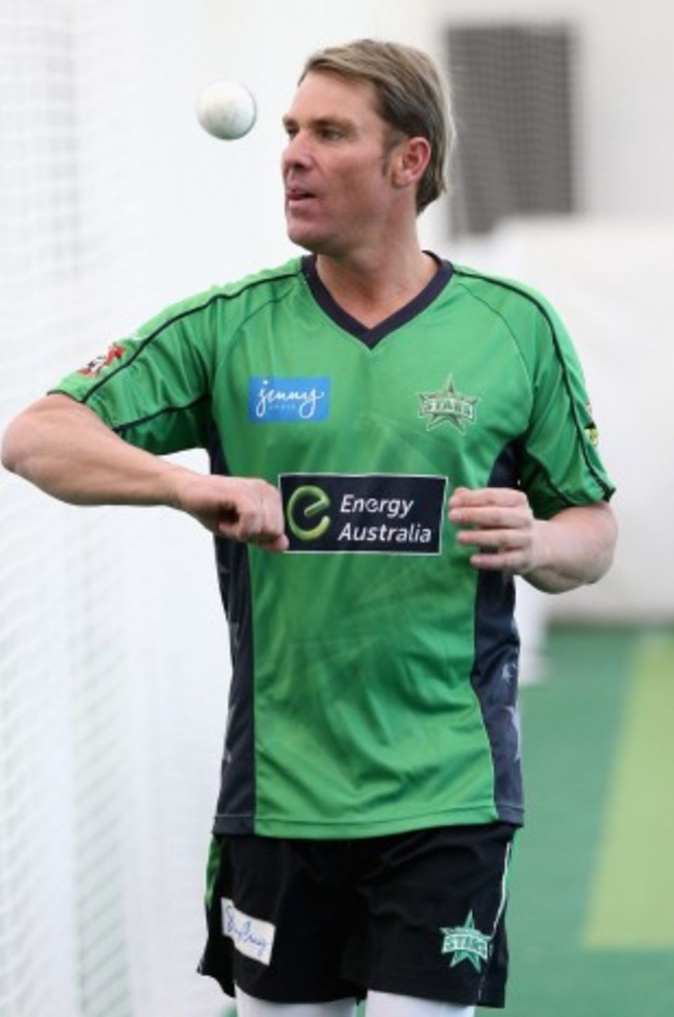 A 43-year-old Shane Warne in the MCG nets