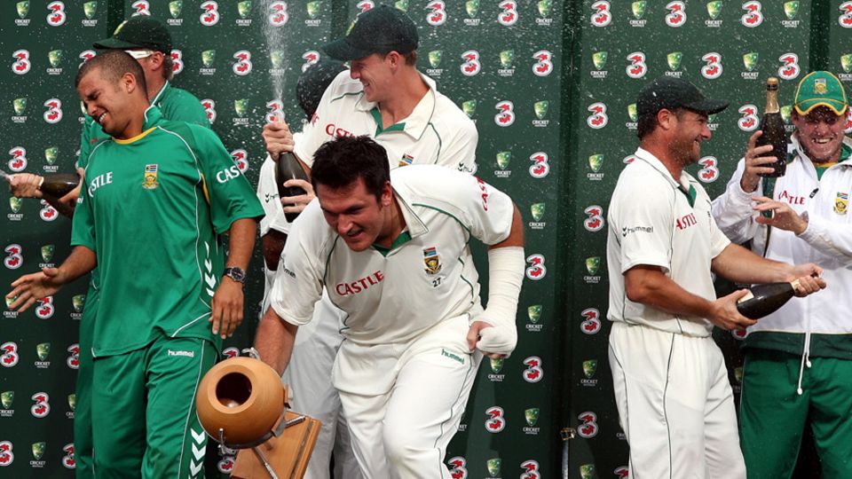 The champagne flows after South Africa's series win