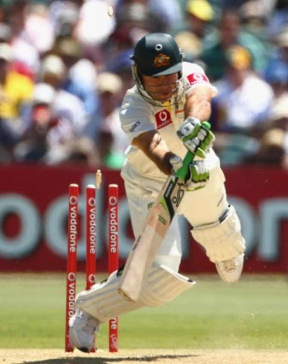 Ricky Ponting was bowled in both innings of a Test for the first time since 1996