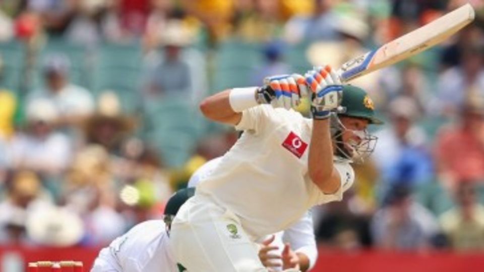 Michael Hussey drives down the ground