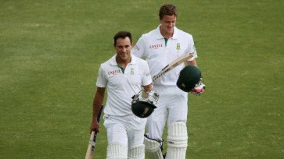 Faf du Plessis and Morne Morkel walk off after saving the Test