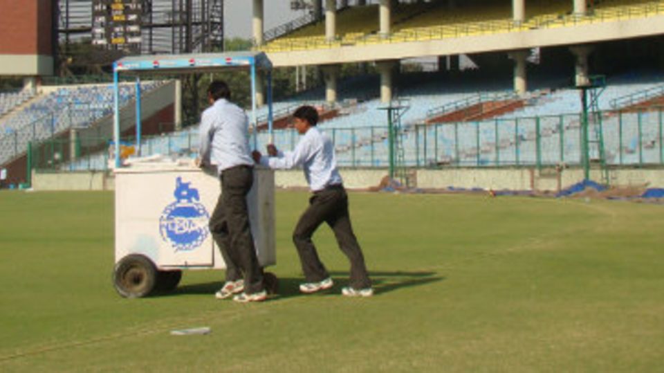 The drinks trolley is brought out at the Feroz Shah Kotla