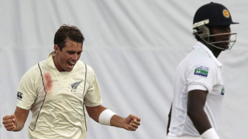 Tim Southee had Angelo Mathews edging to slip