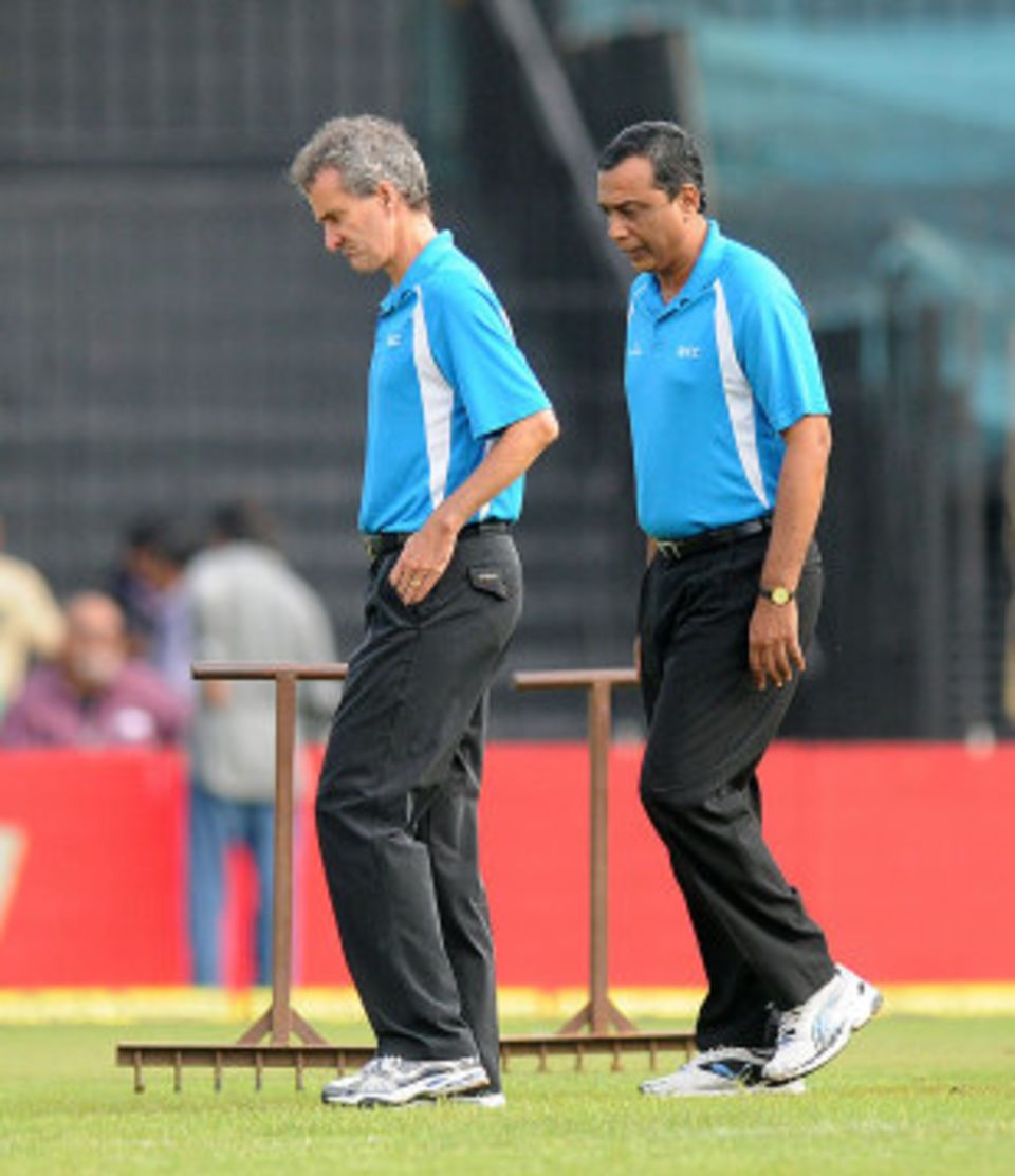 Umpire S Ravi (right) has been moved up from the off-field to on-field category